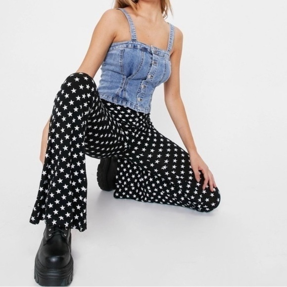 Nasty Gal Pants - Nasty Gal High Waist Star Print Flare Pants stretch elastic waist size 6